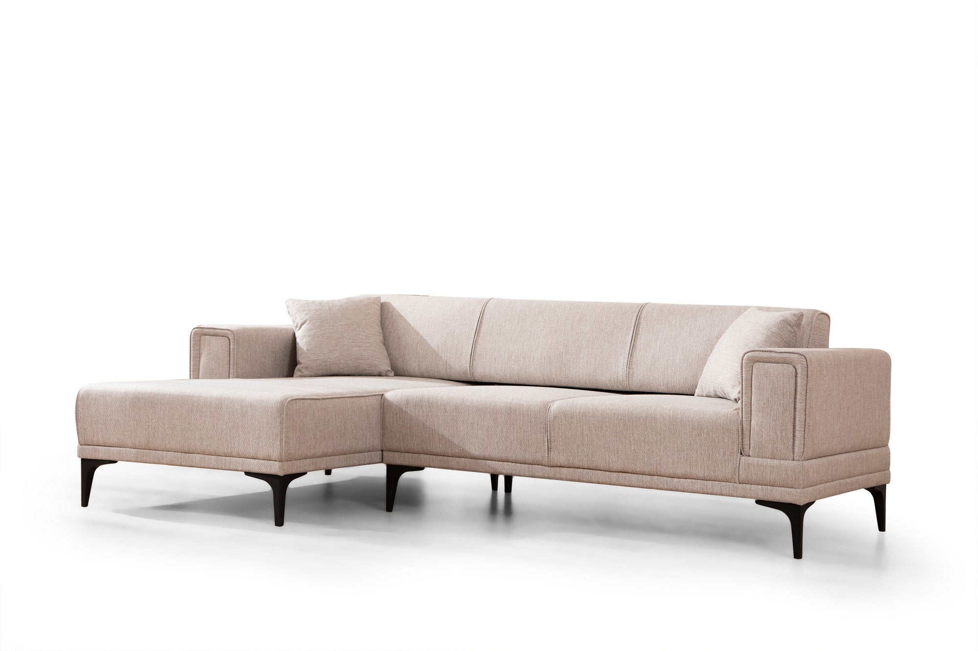 Sofá-cama de canto elegante, marrom claro, 140x250 cm | Estrutura em madeira de faia e aglomerado, 100% poliéster, mecanismo giratório | Perfeito para espaços modernos
