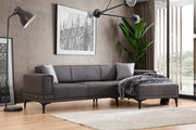 Sofá-cama de canto elegante, cinza escuro, 250x140 cm | Estrutura em madeira de faia e aglomerado, 100% poliéster | Mecanismo giratório, conforto em espuma macia, design moderno