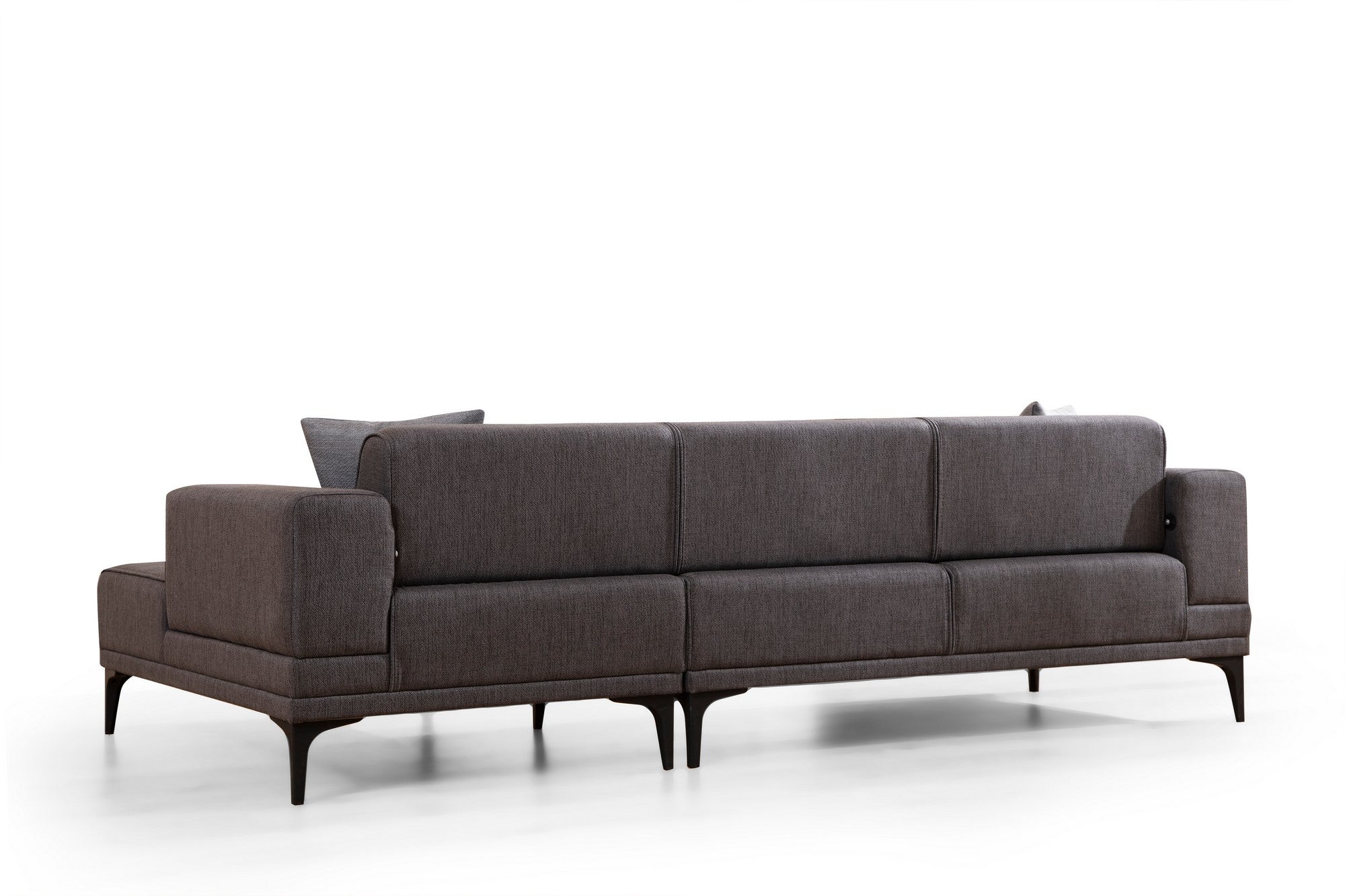 Sofá-cama de canto elegante, cinza escuro, 250x140 cm | Estrutura em madeira de faia e aglomerado, 100% poliéster | Mecanismo giratório, conforto em espuma macia, design moderno