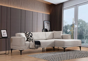 Sofá-cama de canto elegante, cru, 250x140 cm | Estrutura em madeira de faia e aglomerado, 100% poliéster | Mecanismo giratório, espuma macia, fácil de cuidar | Conforto moderno