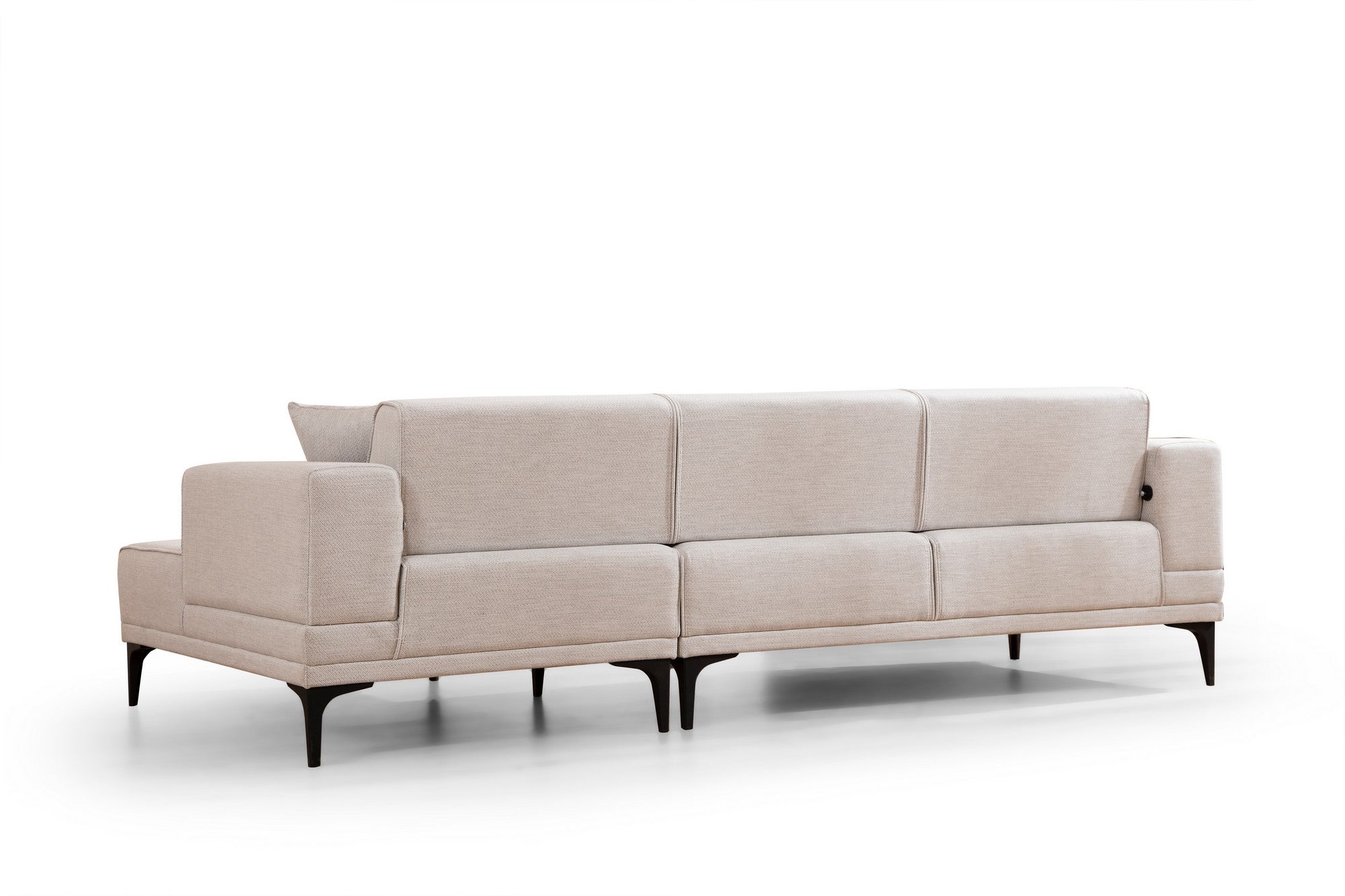 Sofá-cama de canto elegante, cru, 250x140 cm | Estrutura em madeira de faia e aglomerado, 100% poliéster | Mecanismo giratório, espuma macia, fácil de cuidar | Conforto moderno