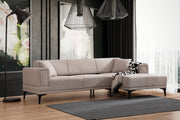 Sofá-cama de canto elegante, marrom claro, 250x140 cm | Estrutura em madeira de faia e aglomerado, 100% poliéster, mecanismo giratório | Perfeito para espaços modernos