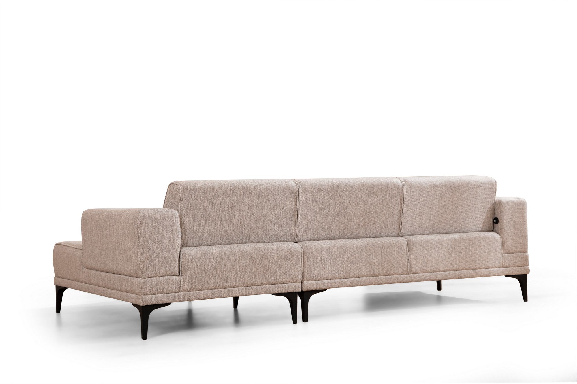 Sofá-cama de canto elegante, marrom claro, 250x140 cm | Estrutura em madeira de faia e aglomerado, 100% poliéster, mecanismo giratório | Perfeito para espaços modernos