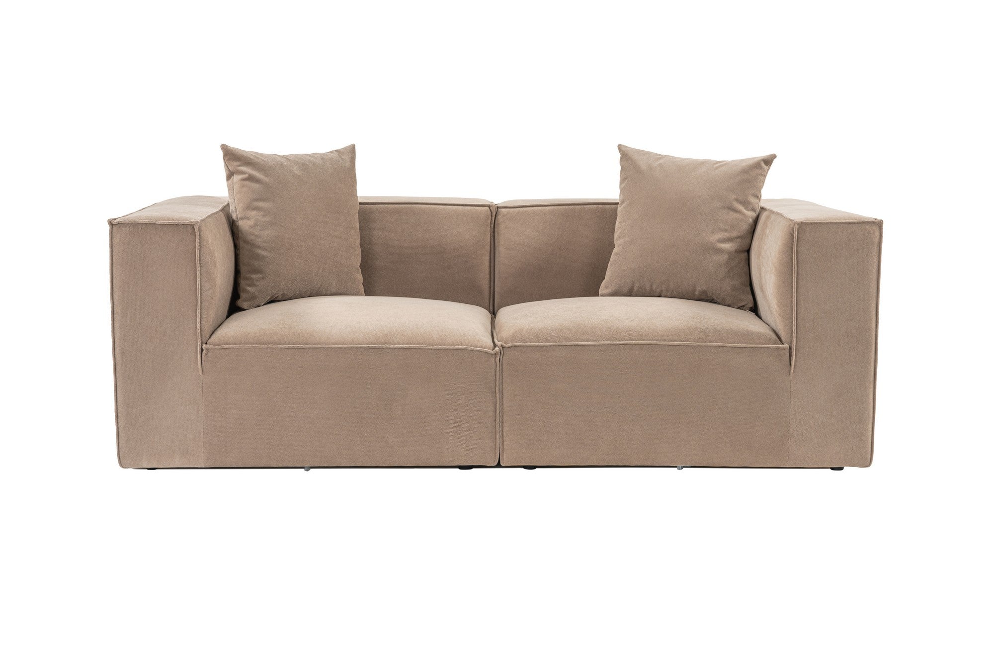 Sofá Cappuccino de 2 lugares, 190 x 95 x 65 cm | Estrutura 100% madeira de carpa, tecido 100% linho, espuma 32 DNS | Elegante e confortável para espaços de convivência modernos