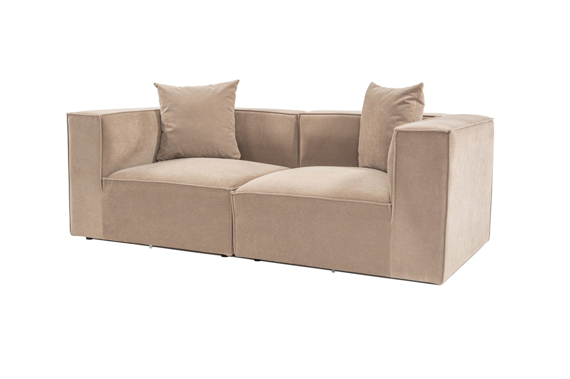 Sofá Cappuccino de 2 lugares, 190 x 95 x 65 cm | Estrutura 100% madeira de carpa, tecido 100% linho, espuma 32 DNS | Elegante e confortável para espaços de convivência modernos