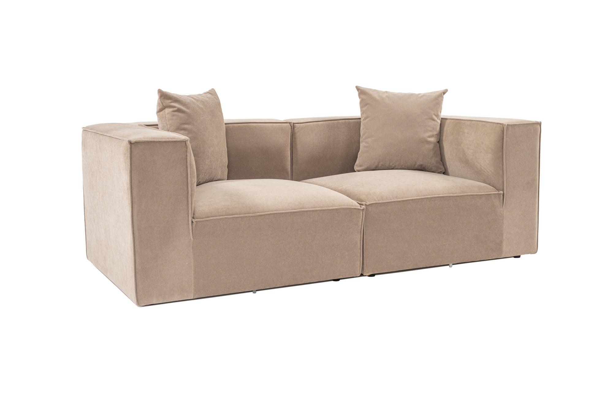 Sofá Cappuccino de 2 lugares, 190 x 95 x 65 cm | Estrutura 100% madeira de carpa, tecido 100% linho, espuma 32 DNS | Elegante e confortável para espaços de convivência modernos