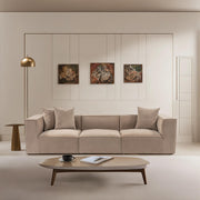 Sofá elegante de 3 lugares, cappuccino, 270 x 65 x 95 cm | Estrutura 100% madeira de carpa, tecido 100% linho, espuma 32 DNS | Elegante e confortável para salas de estar modernas