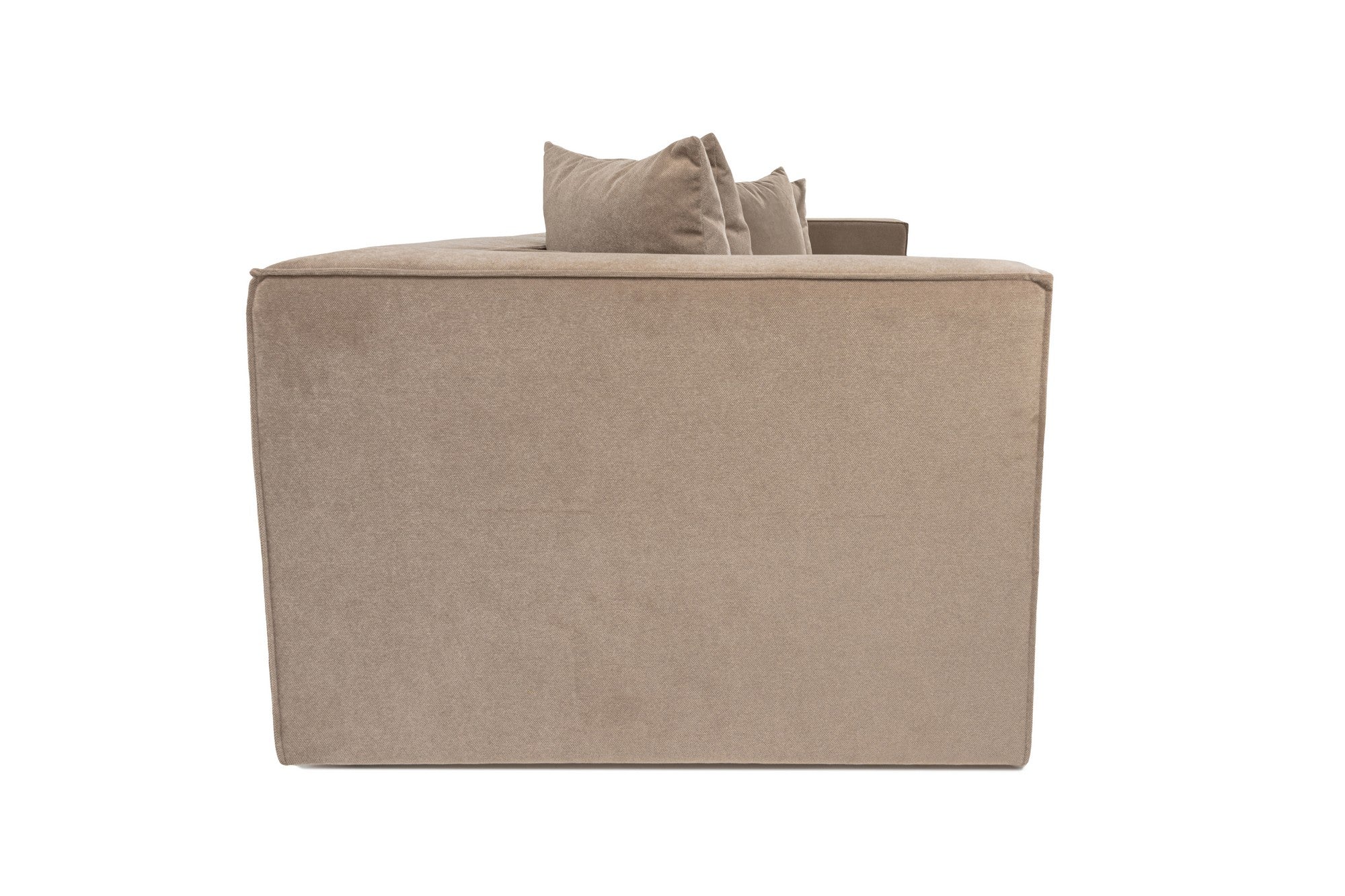 Sofá elegante de 3 lugares, cappuccino, 270 x 65 x 95 cm | Estrutura 100% madeira de carpa, tecido 100% linho, espuma 32 DNS | Elegante e confortável para salas de estar modernas