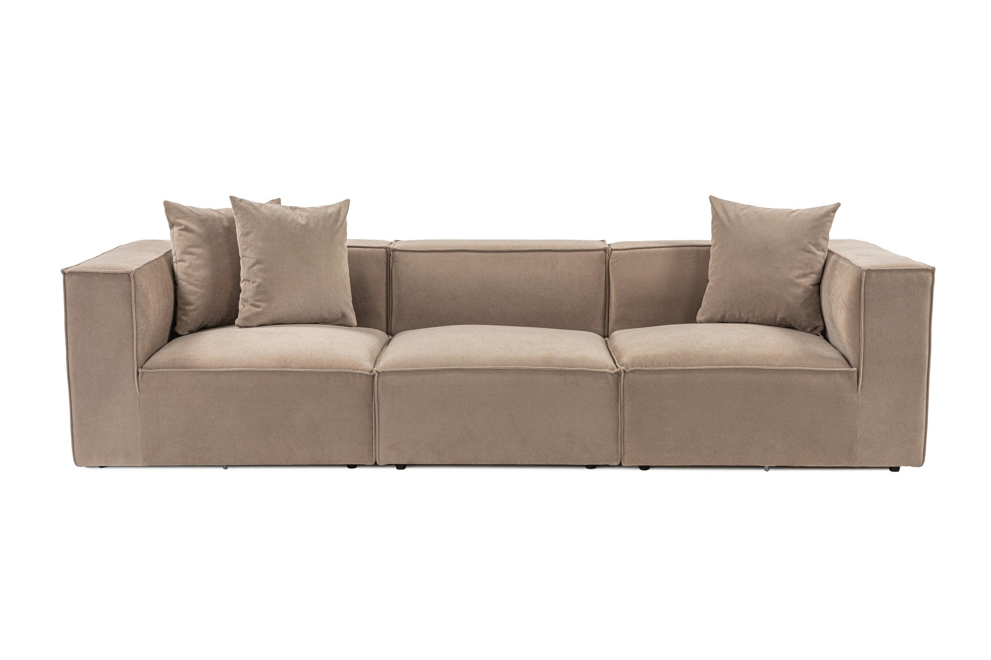 Sofá elegante de 3 lugares, cappuccino, 270 x 65 x 95 cm | Estrutura 100% madeira de carpa, tecido 100% linho, espuma 32 DNS | Elegante e confortável para salas de estar modernas