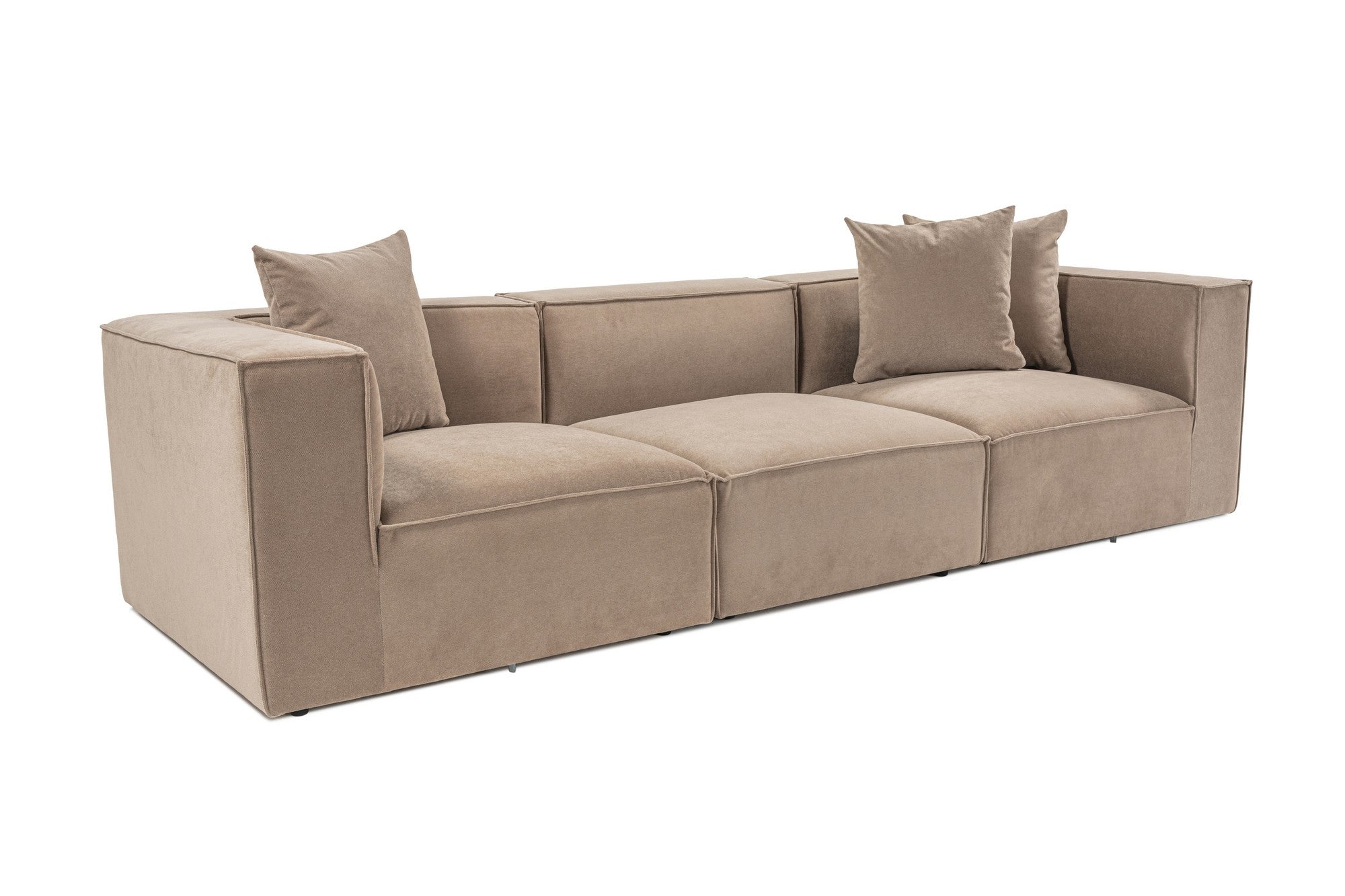 Sofá elegante de 3 lugares, cappuccino, 270 x 65 x 95 cm | Estrutura 100% madeira de carpa, tecido 100% linho, espuma 32 DNS | Elegante e confortável para salas de estar modernas