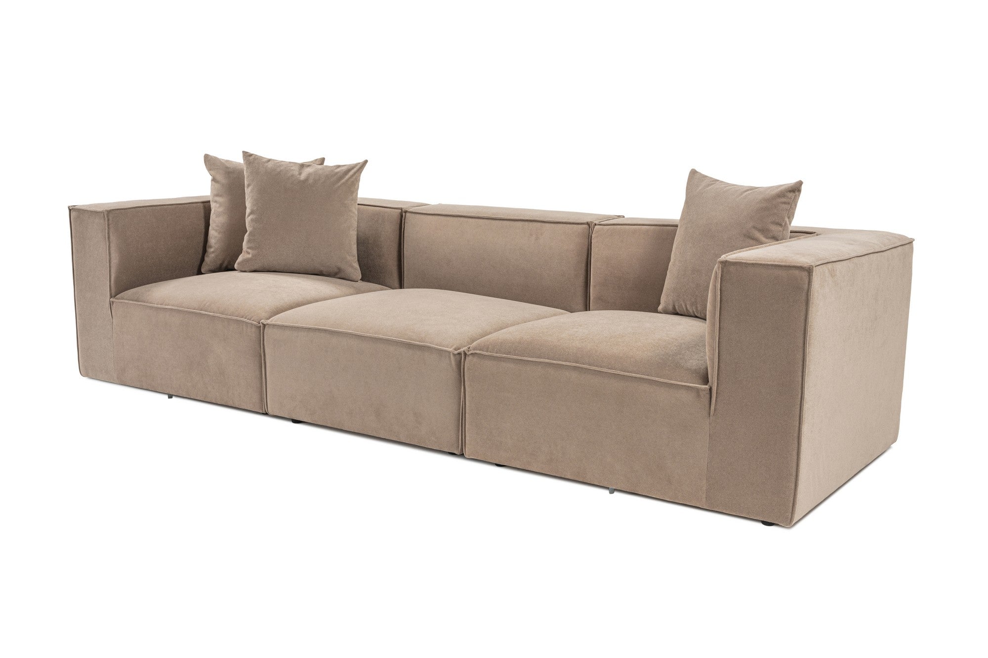 Sofá elegante de 3 lugares, cappuccino, 270 x 65 x 95 cm | Estrutura 100% madeira de carpa, tecido 100% linho, espuma 32 DNS | Elegante e confortável para salas de estar modernas