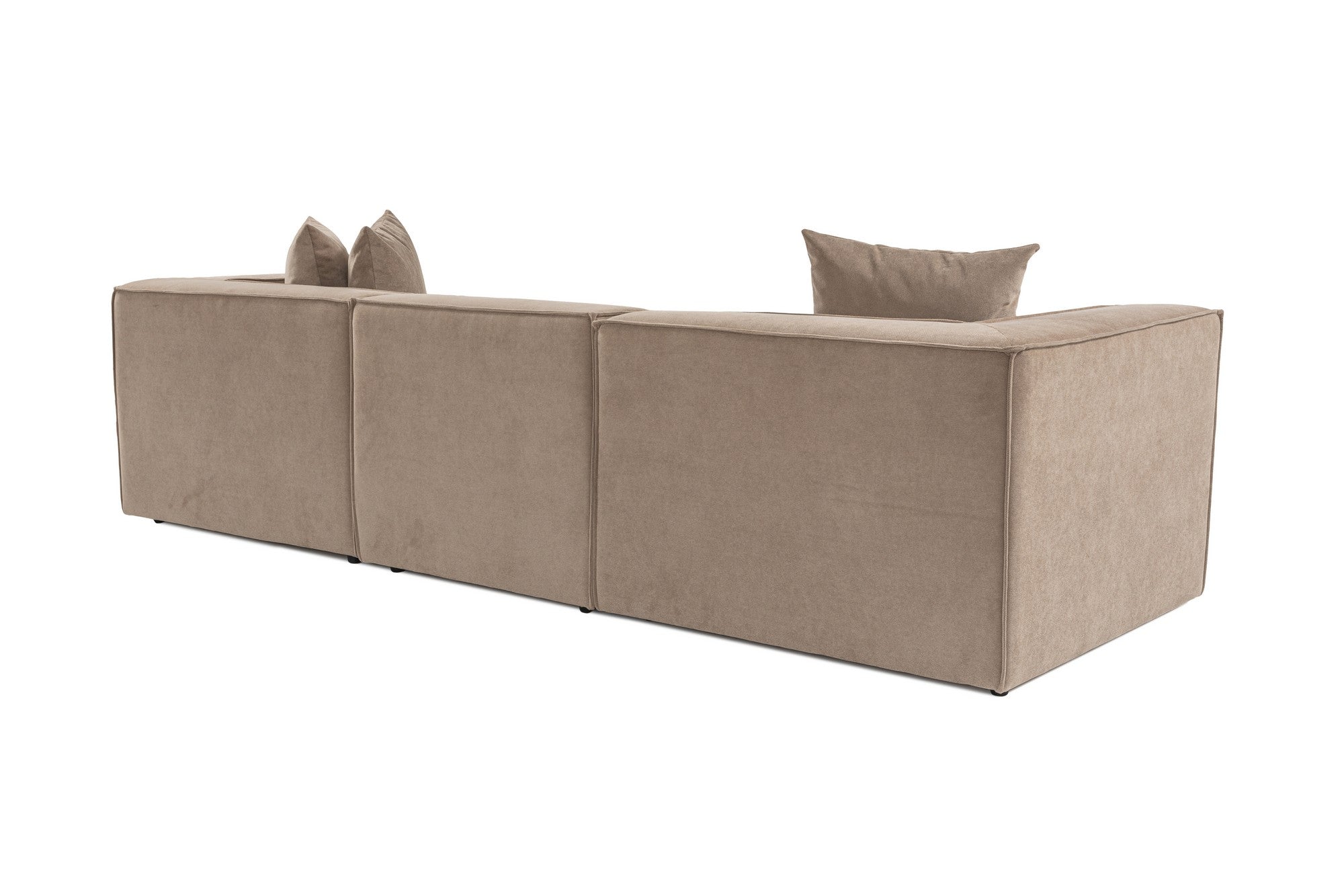 Sofá elegante de 3 lugares, cappuccino, 270 x 65 x 95 cm | Estrutura 100% madeira de carpa, tecido 100% linho, espuma 32 DNS | Elegante e confortável para salas de estar modernas