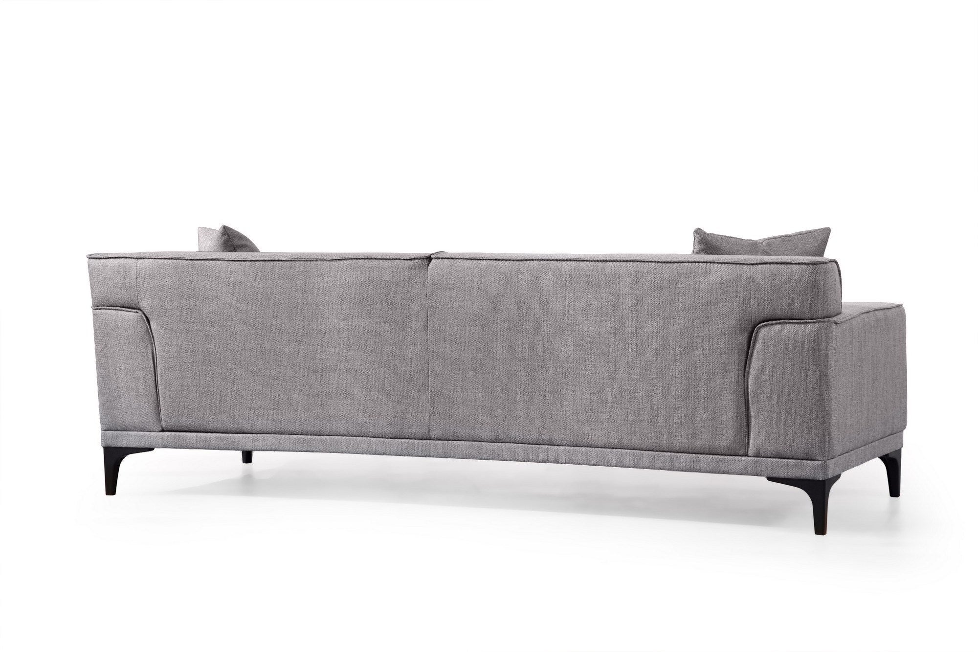 Sofá elegante de 3 lugares, cinza claro, 215 cm | Estrutura em madeira de faia e aglomerado, 100% poliéster, almofadas fixas, 2 travesseiros incluídos | Conforto moderno para sala de estar