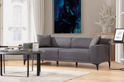 Sofá elegante de 3 lugares, antracite, 215 x 87 x 86 cm | Estrutura em madeira de faia e aglomerado, 100% poliéster, inclui 2 almofadas | Design durável e confortável para uma vida moderna
