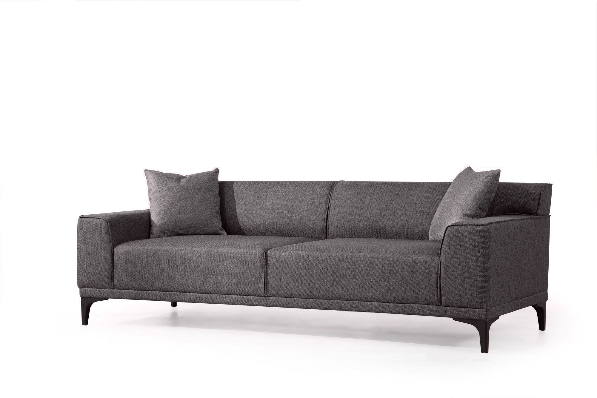 Sofá elegante de 3 lugares, antracite, 215 x 87 x 86 cm | Estrutura em madeira de faia e aglomerado, 100% poliéster, inclui 2 almofadas | Design durável e confortável para uma vida moderna