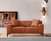 Sofá elegante de 2 lugares, laranja, 165 x 87 x 86 cm | Estrutura em madeira de faia e aglomerado, 100% poliéster, inclui 2 almofadas | Design confortável e moderno