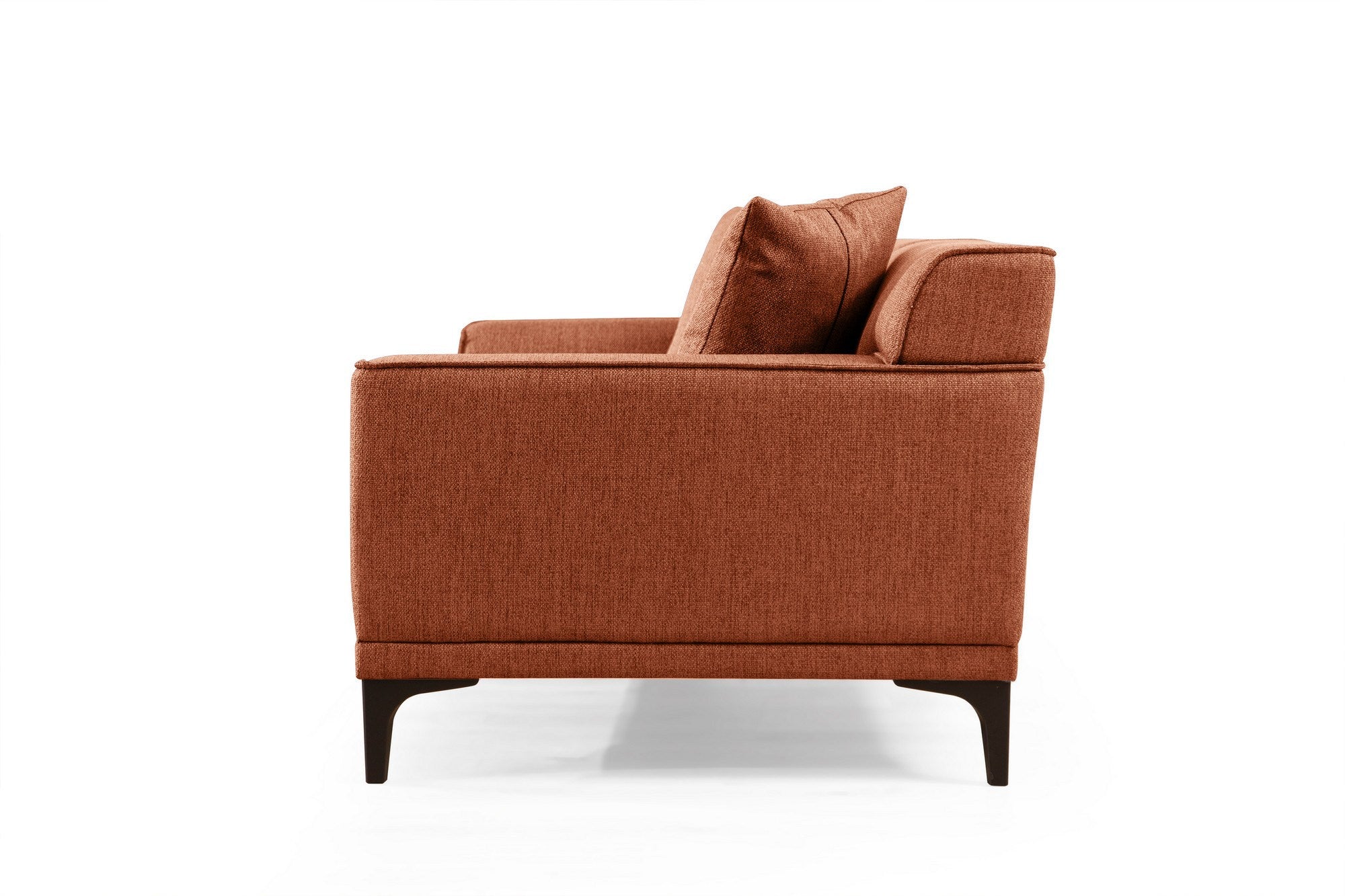 Sofá elegante de 2 lugares, laranja, 165 x 87 x 86 cm | Estrutura em madeira de faia e aglomerado, 100% poliéster, inclui 2 almofadas | Design confortável e moderno
