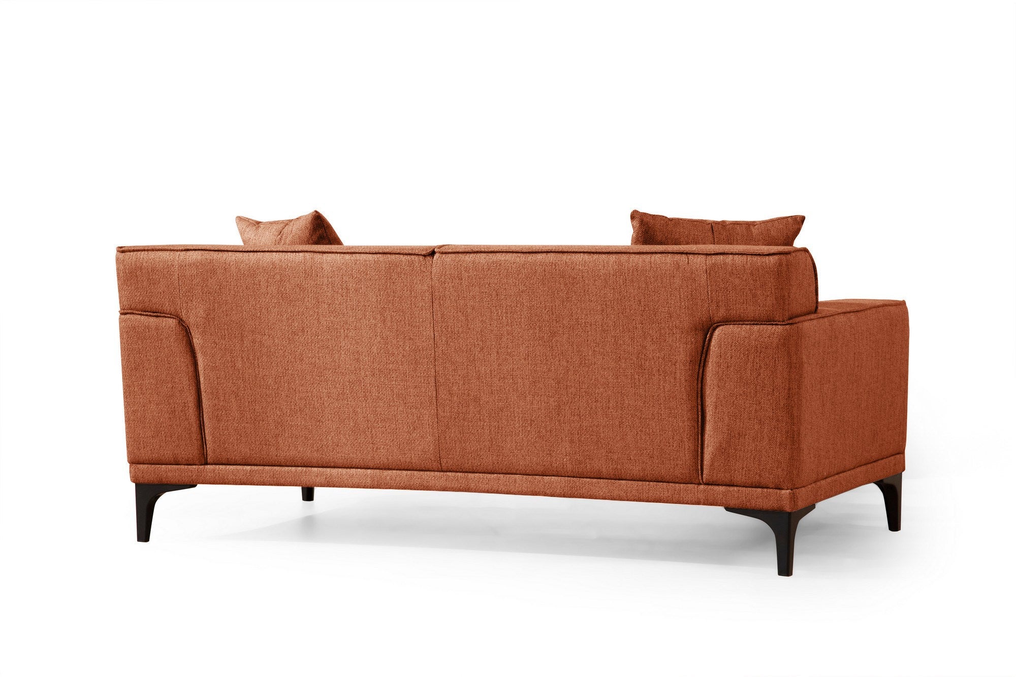 Sofá elegante de 2 lugares, laranja, 165 x 87 x 86 cm | Estrutura em madeira de faia e aglomerado, 100% poliéster, inclui 2 almofadas | Design confortável e moderno