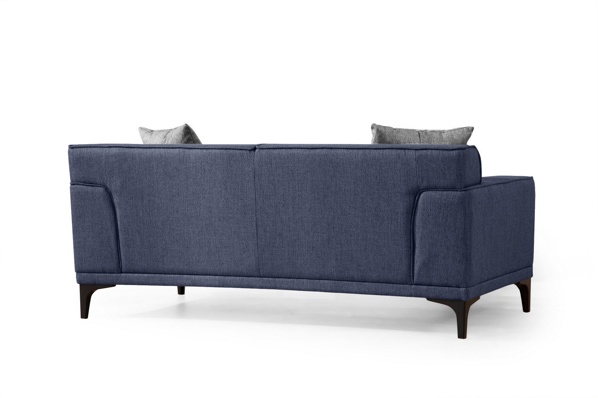 Sofá elegante de 2 lugares, tecido azul, 165 x 87 x 86 cm | Estrutura em madeira de faia e aglomerado, 100% poliéster, inclui 2 almofadas | Design confortável e moderno