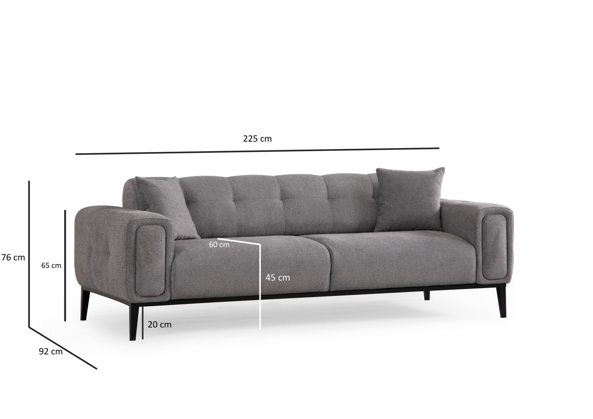 Sofá-cama elegante de 3 lugares, cinza claro, 225 x 92 x 76 cm | Estrutura em madeira de faia, 100% poliéster, mecanismo giratório | Perfeito para espaços modernos