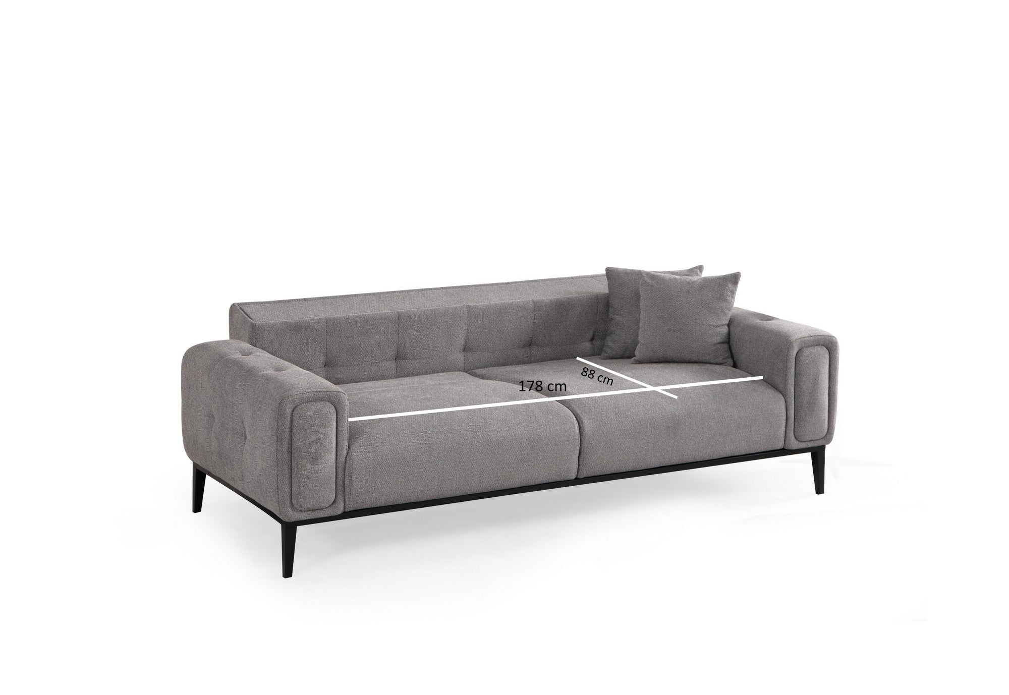 Sofá-cama elegante de 3 lugares, cinza claro, 225 x 92 x 76 cm | Estrutura em madeira de faia, 100% poliéster, mecanismo giratório | Perfeito para espaços modernos