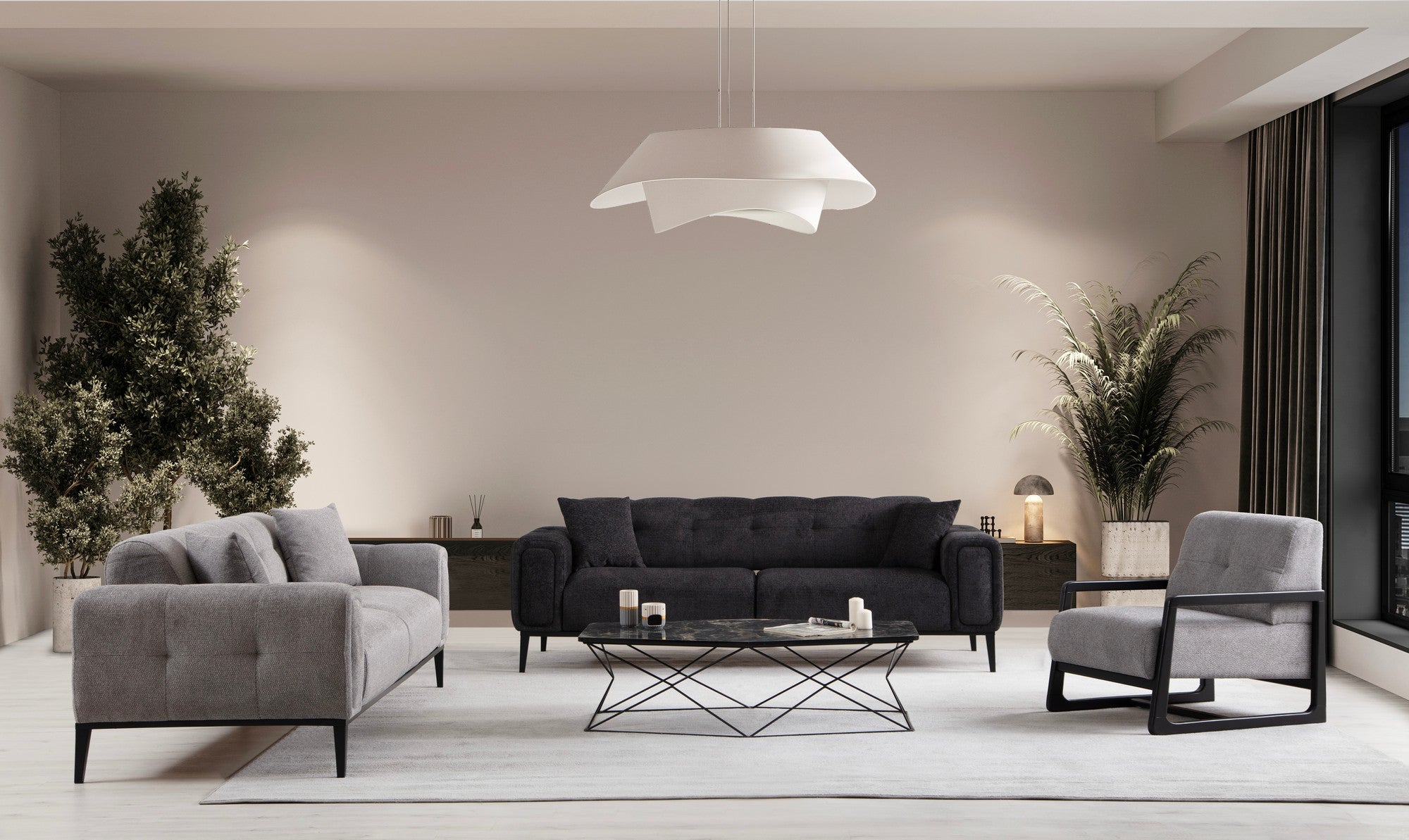 Sofá-cama elegante de 3 lugares, cinza claro, 225 x 92 x 76 cm | Estrutura em madeira de faia, 100% poliéster, mecanismo giratório | Perfeito para espaços modernos