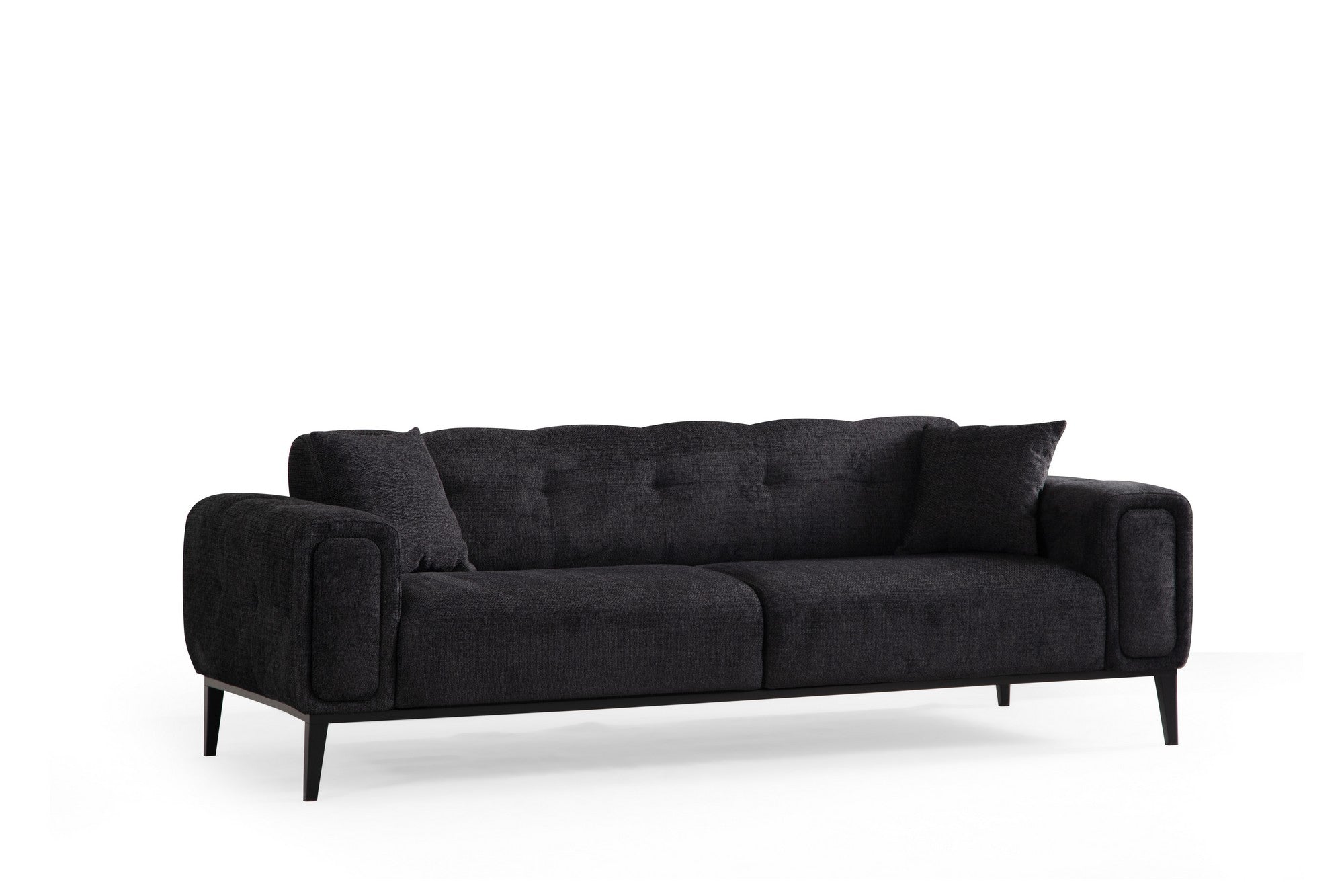 Sofá-cama elegante de 3 lugares, preto, 225 x 92 x 76 cm | Estrutura em madeira de faia, 100% poliéster, mecanismo giratório para as costas | Perfeito para espaços modernos