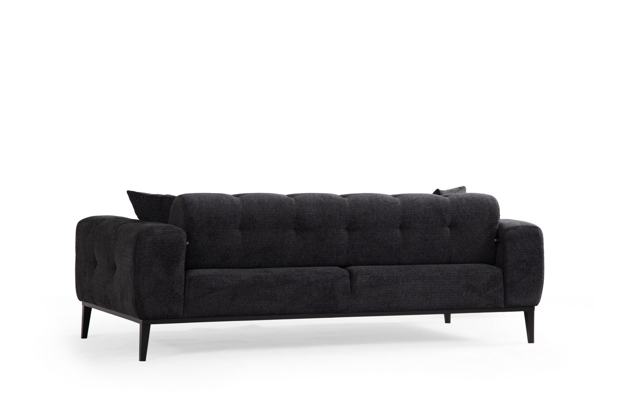 Sofá-cama elegante de 3 lugares, preto, 225 x 92 x 76 cm | Estrutura em madeira de faia, 100% poliéster, mecanismo giratório para as costas | Perfeito para espaços modernos