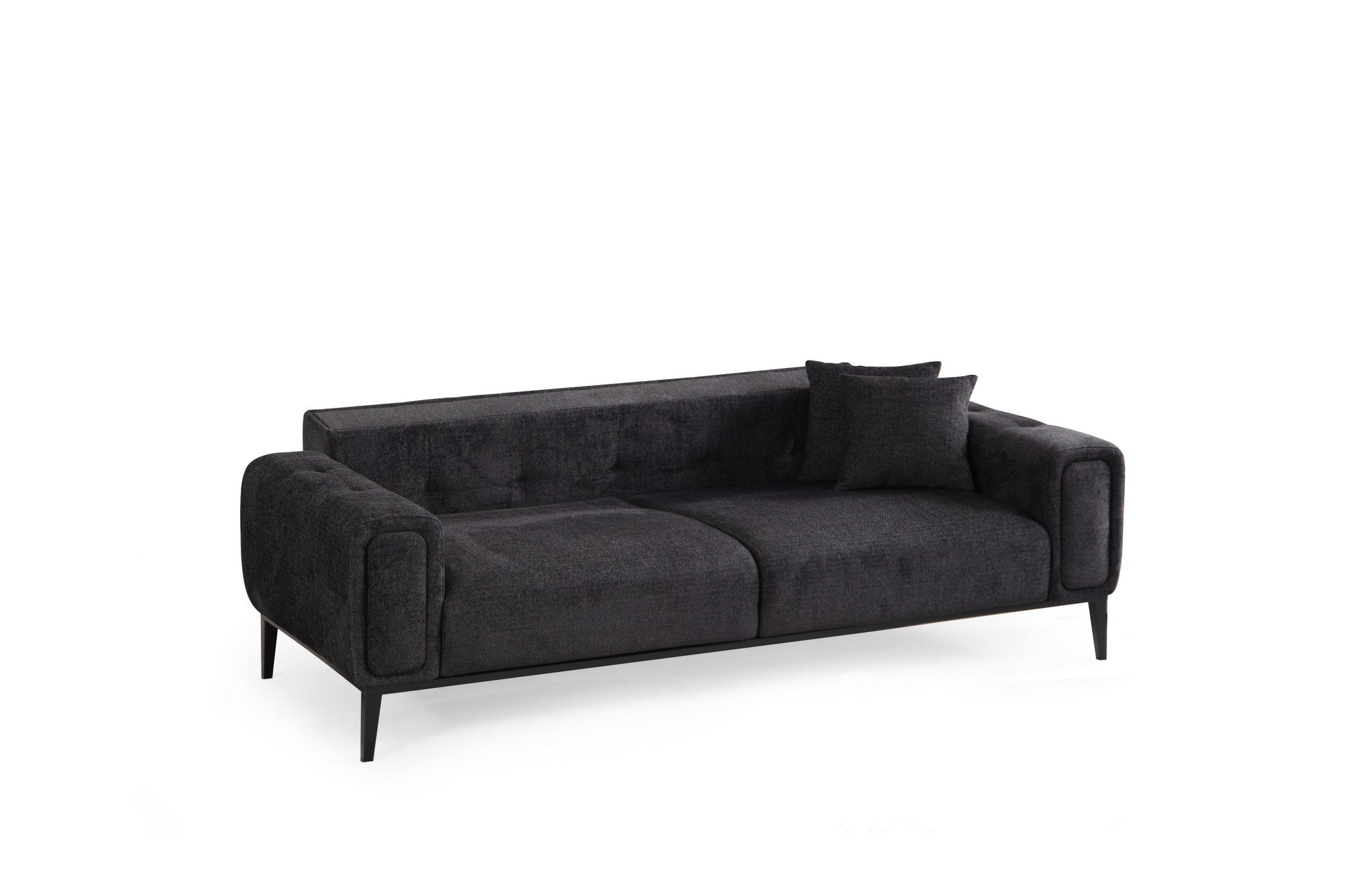 Sofá-cama elegante de 3 lugares, preto, 225 x 92 x 76 cm | Estrutura em madeira de faia, 100% poliéster, mecanismo giratório para as costas | Perfeito para espaços modernos