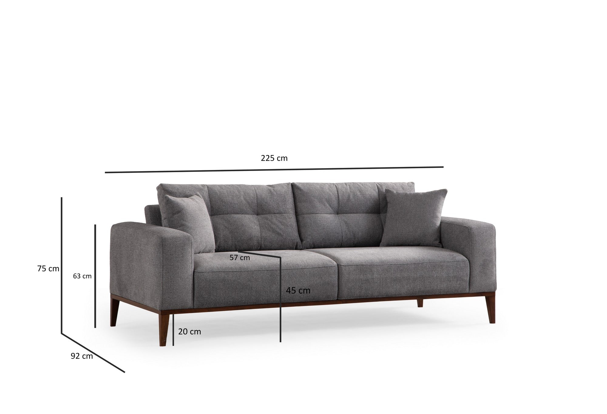 Sofá-cama elegante de 3 lugares, cinza claro, 225 cm | Estrutura em madeira de faia, 100% poliéster, mecanismo giratório nas costas | Perfeito para salas de estar modernas e espaços para hóspedes