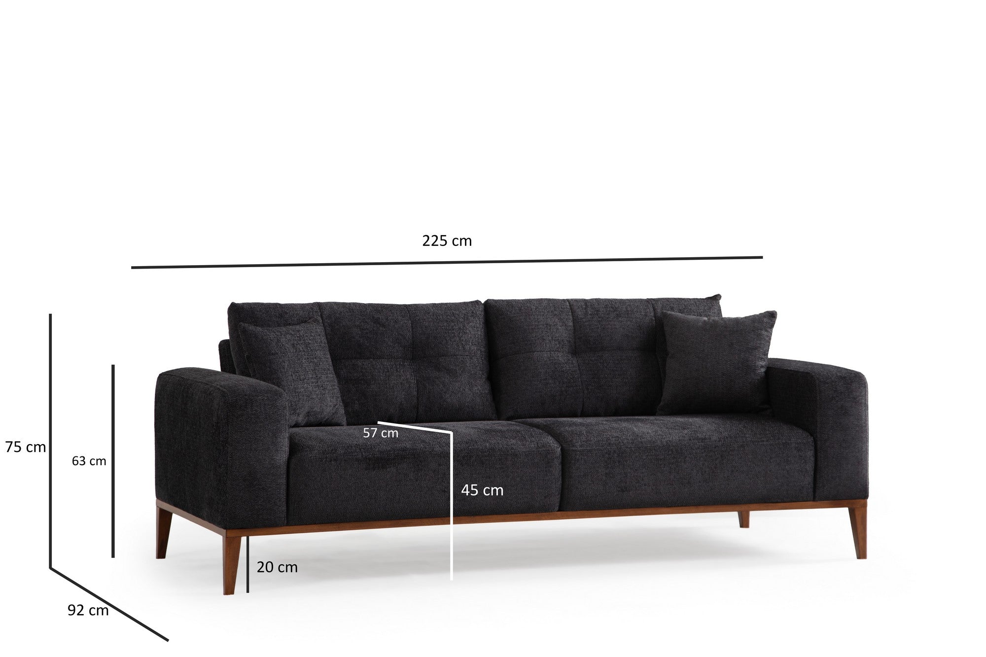 Sofá-cama elegante de 3 lugares, antracite, 225 x 92 x 75 cm | Estrutura em madeira de faia, 100% poliéster, mecanismo giratório para o encosto | Perfeito para espaços modernos