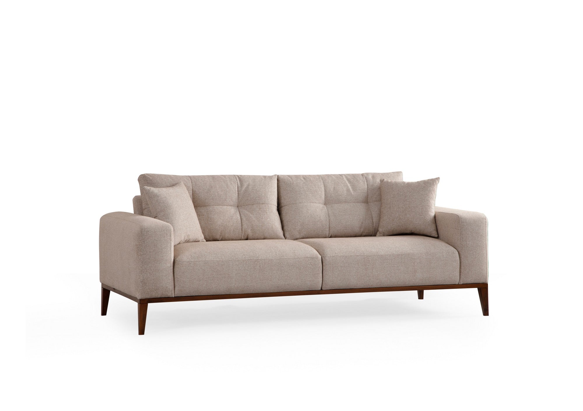 Sofá-cama elegante de 3 lugares, bege, 225 x 92 x 75 cm | Estrutura em madeira de faia, 100% poliéster, mecanismo giratório, tecido lavável a seco, design elegante