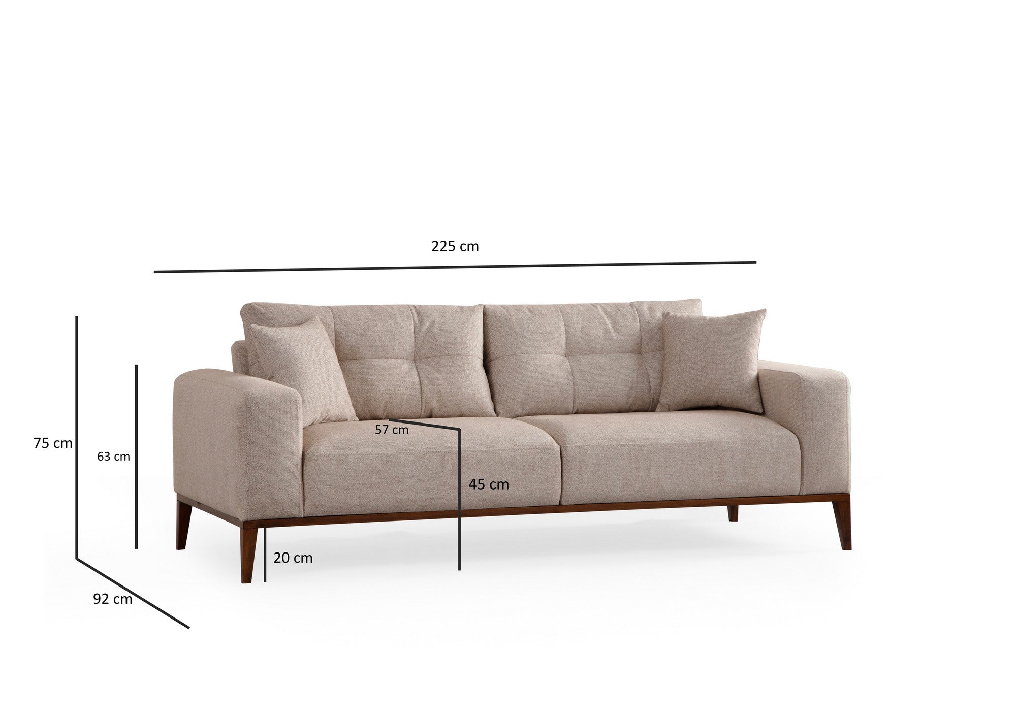 Sofá-cama elegante de 3 lugares, bege, 225 x 92 x 75 cm | Estrutura em madeira de faia, 100% poliéster, mecanismo giratório, tecido lavável a seco, design elegante