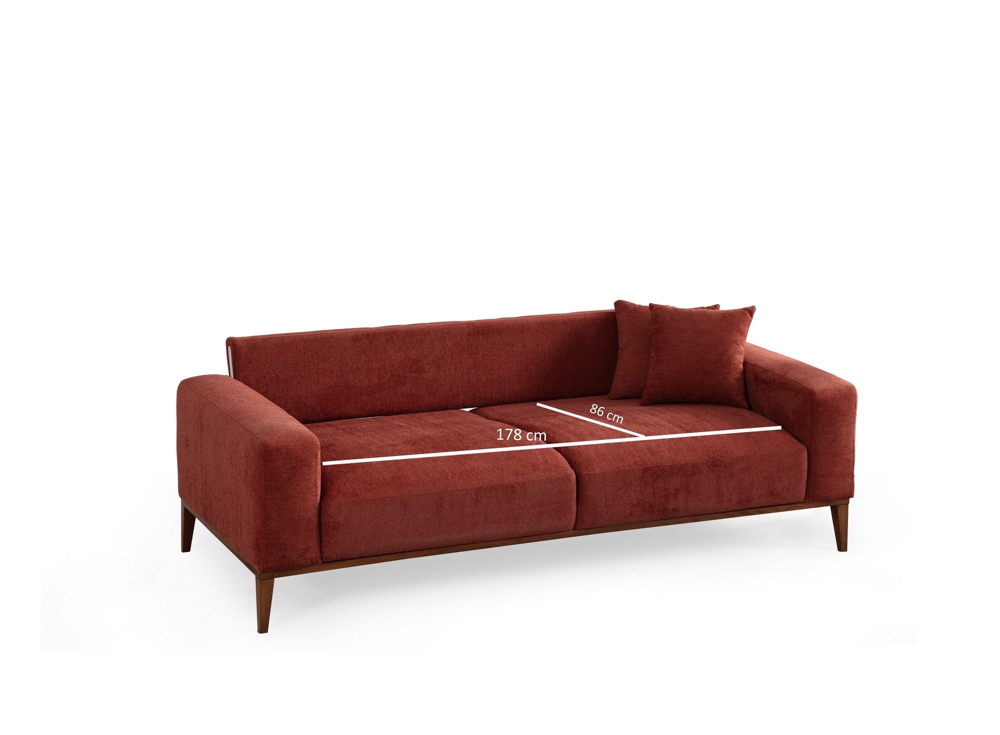 Sofá-cama elegante de 3 lugares, vermelho-azulejo, 225 x 92 x 75 cm | Estrutura em madeira de faia, 100% poliéster, mecanismo giratório | Perfeito para espaços modernos