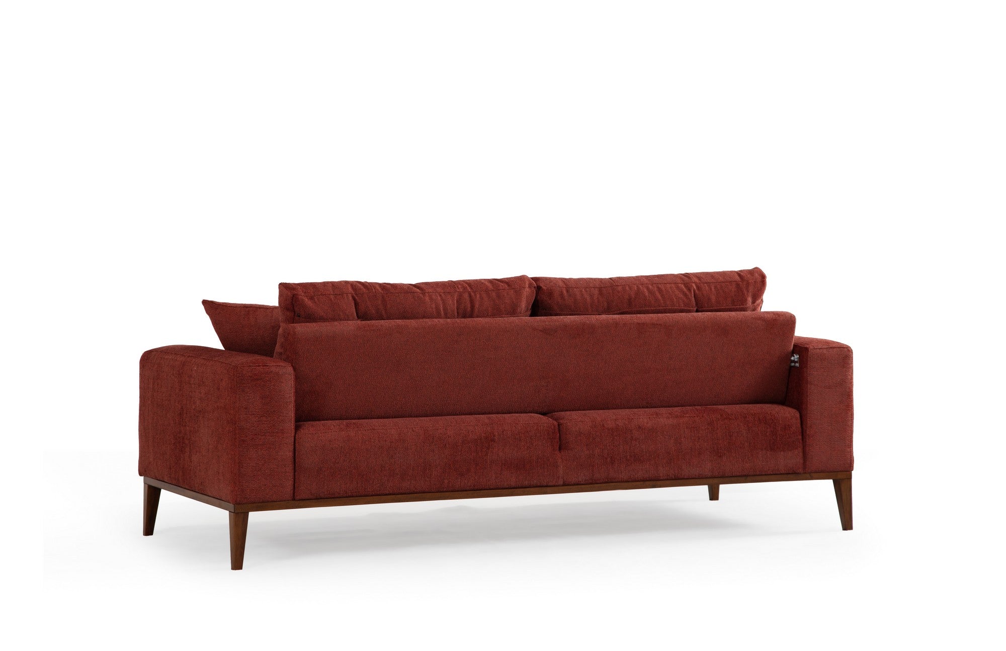 Sofá-cama elegante de 3 lugares, vermelho-azulejo, 225 x 92 x 75 cm | Estrutura em madeira de faia, 100% poliéster, mecanismo giratório | Perfeito para espaços modernos