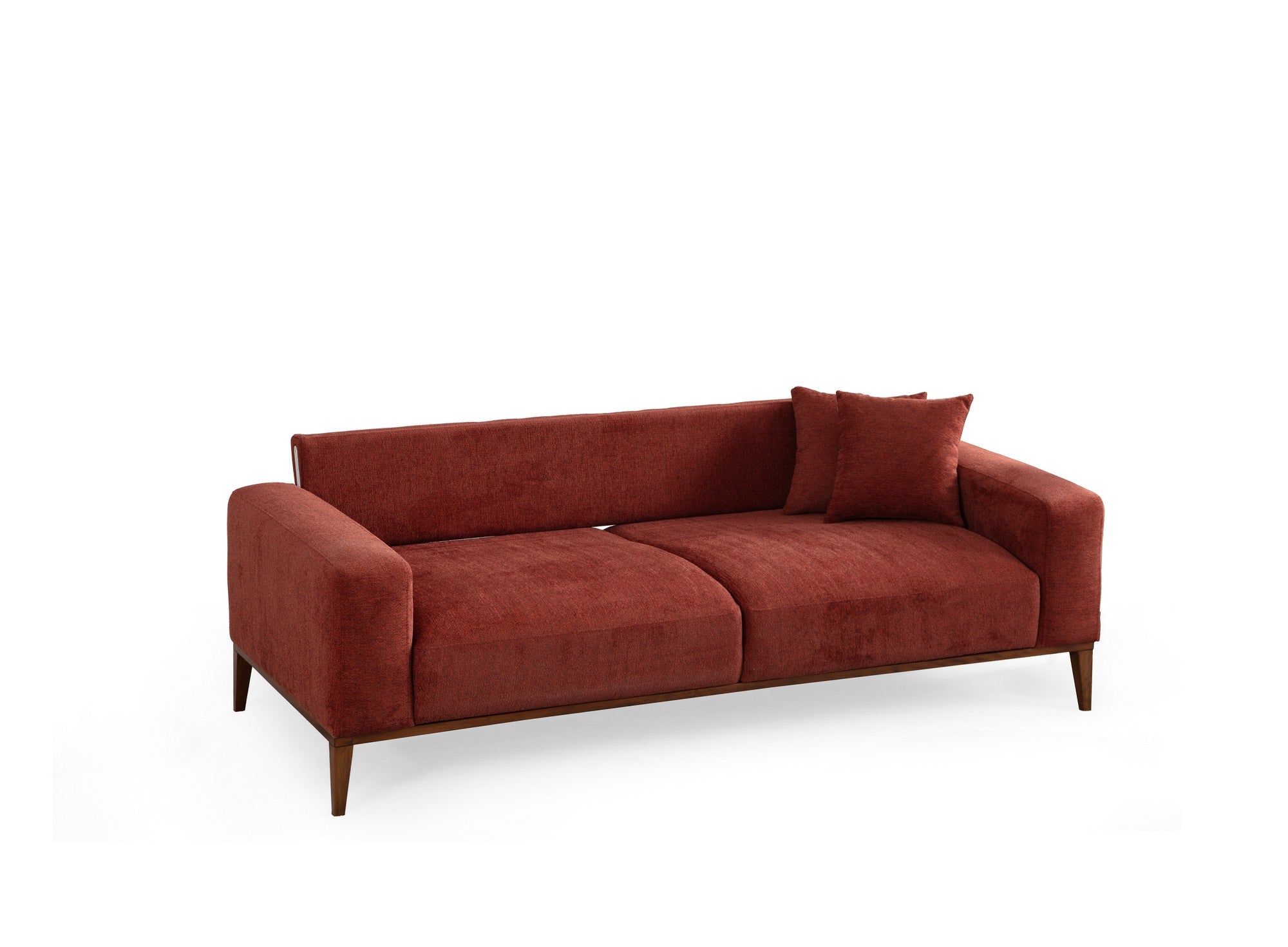 Sofá-cama elegante de 3 lugares, vermelho-azulejo, 225 x 92 x 75 cm | Estrutura em madeira de faia, 100% poliéster, mecanismo giratório | Perfeito para espaços modernos