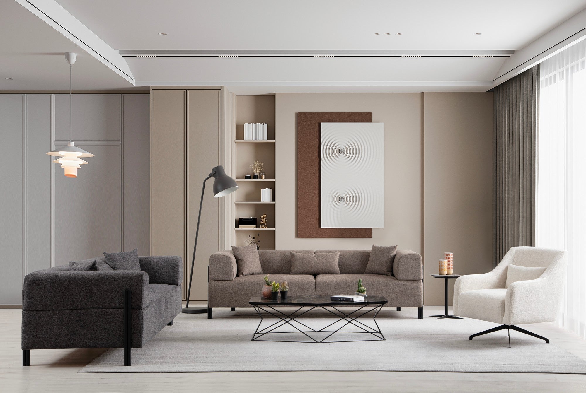 Sofá elegante de 3 lugares, antracite, 225 x 93 x 75 cm | Estrutura em madeira de faia e aglomerado, 100% poliéster, almofadas de espuma macia | Design moderno com pernas de metal preto