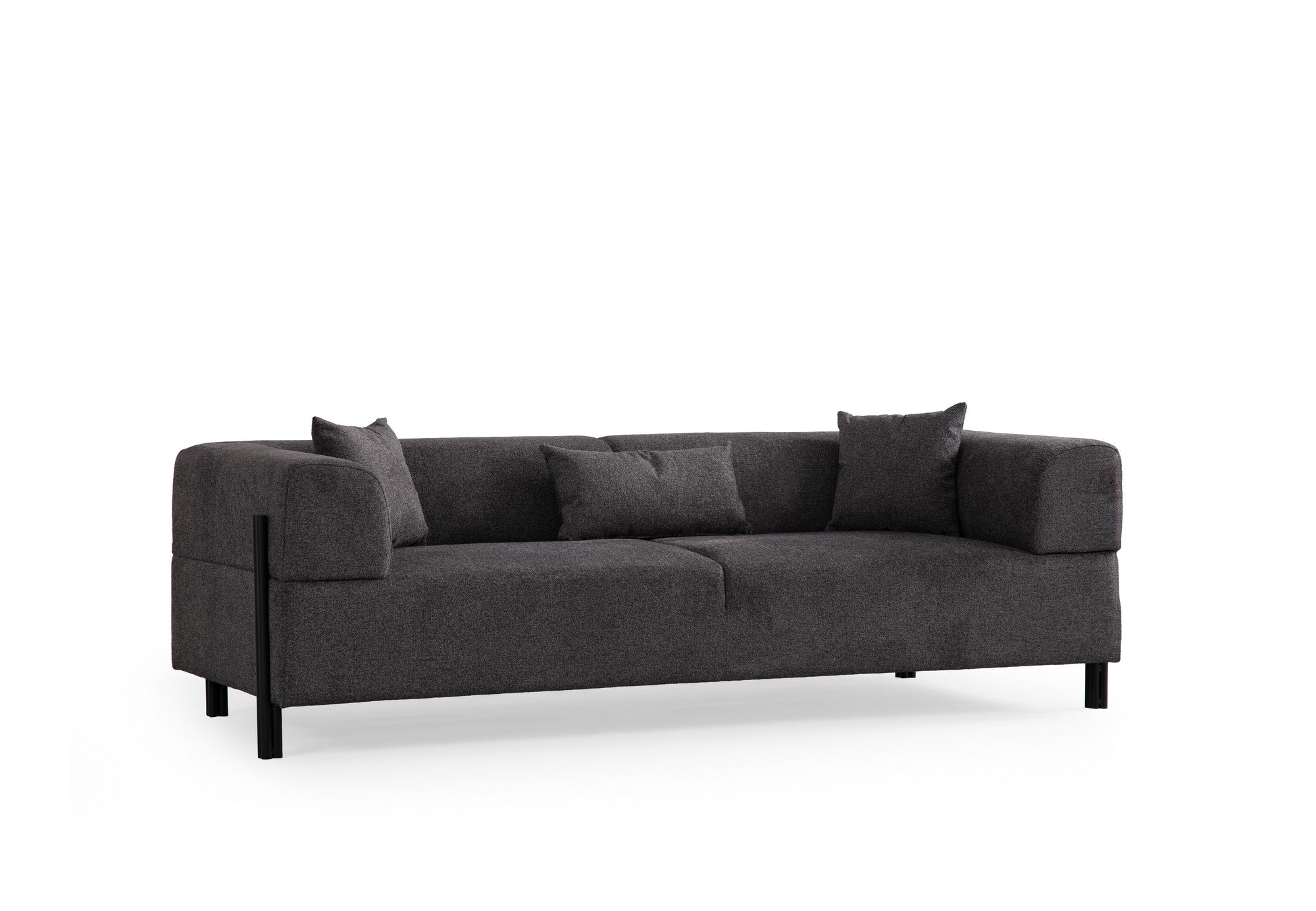 Sofá elegante de 3 lugares, antracite, 225 x 93 x 75 cm | Estrutura em madeira de faia e aglomerado, 100% poliéster, almofadas de espuma macia | Design moderno com pernas de metal preto