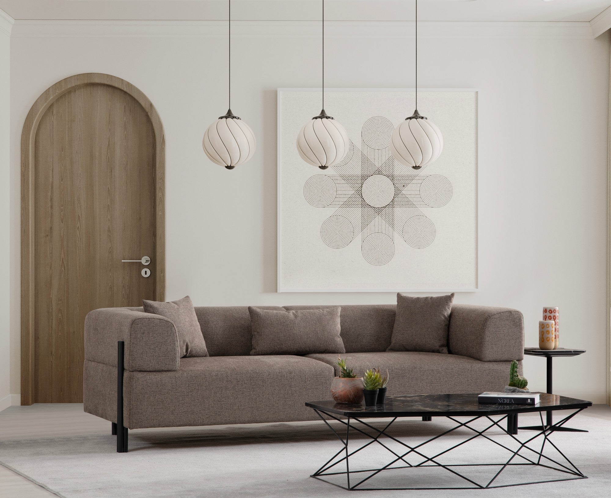 Sofá elegante de 3 lugares, marrom, 225 x 93 x 75 cm | Estrutura em madeira de faia e aglomerado, 100% poliéster, almofadas de espuma macia | Design moderno com pernas de metal preto