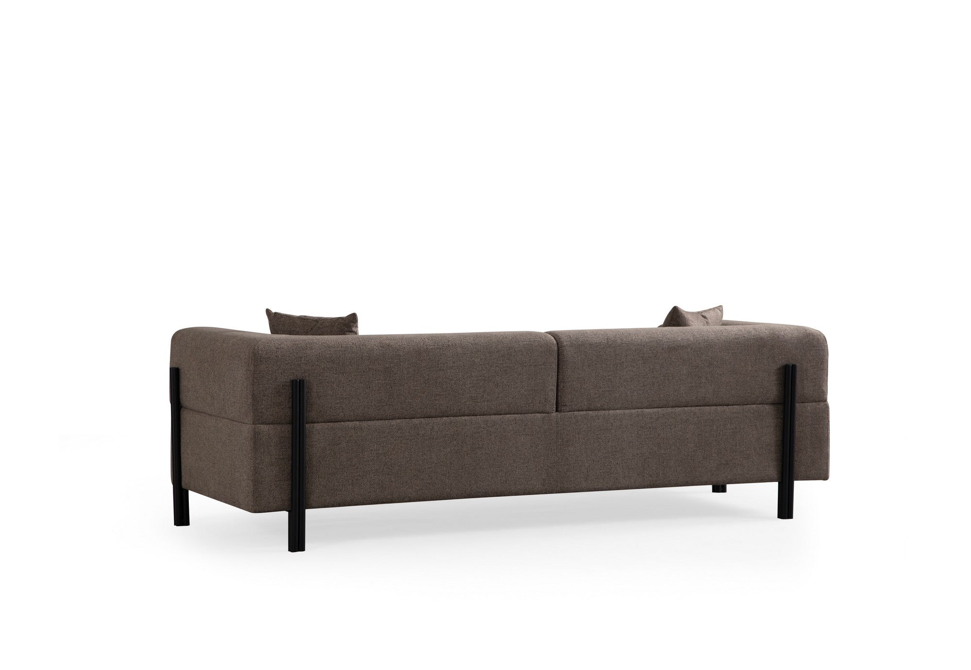 Sofá elegante de 3 lugares, marrom, 225 x 93 x 75 cm | Estrutura em madeira de faia e aglomerado, 100% poliéster, almofadas de espuma macia | Design moderno com pernas de metal preto