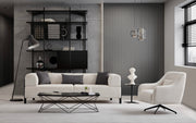Sofá elegante de 3 lugares, branco, 225 x 93 x 75 cm | Estrutura em madeira de faia e aglomerado, 100% poliéster, pernas em metal preto | Design confortável e elegante para salas de estar modernas