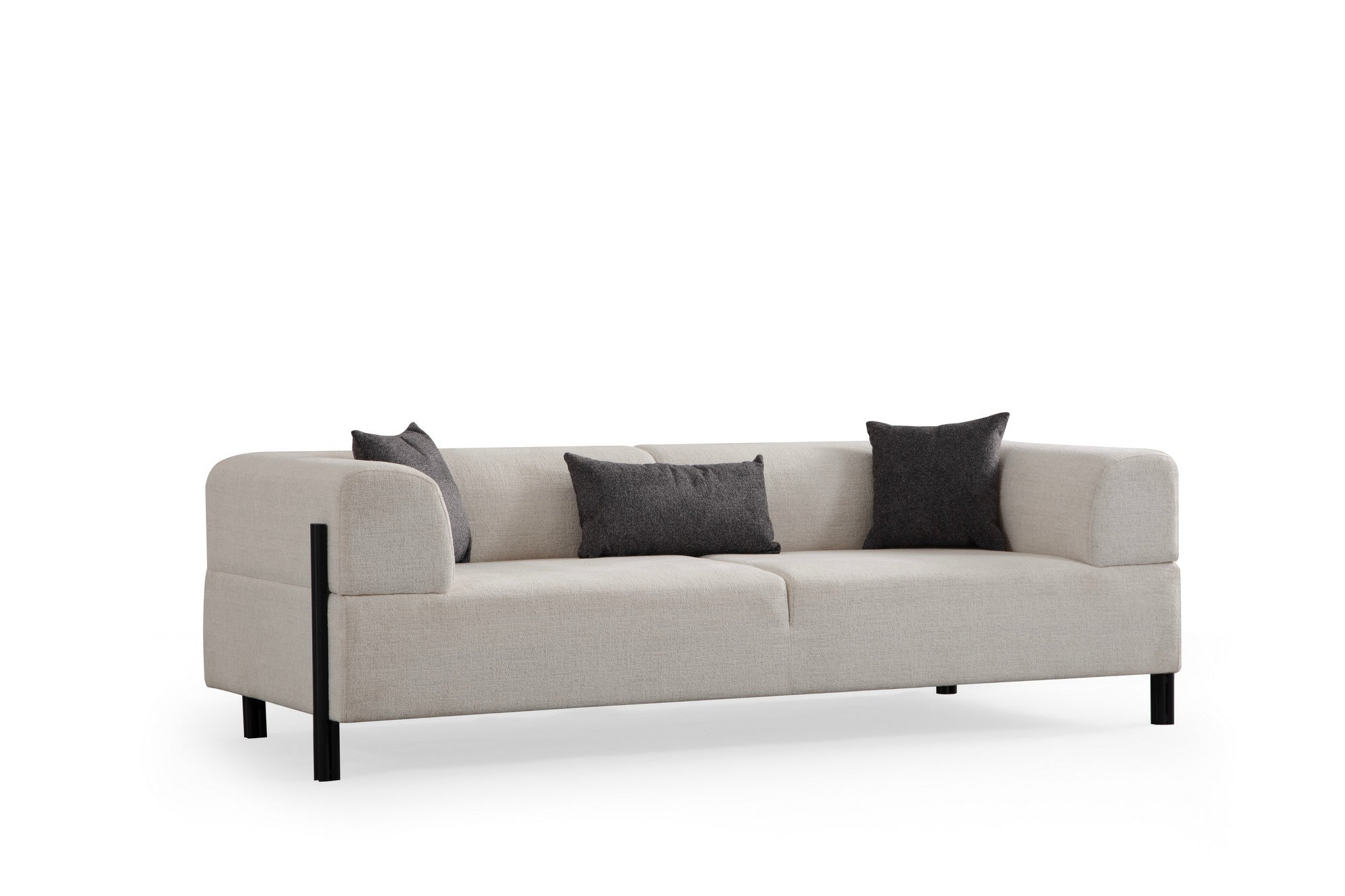 Sofá elegante de 3 lugares, branco, 225 x 93 x 75 cm | Estrutura em madeira de faia e aglomerado, 100% poliéster, pernas em metal preto | Design confortável e elegante para salas de estar modernas
