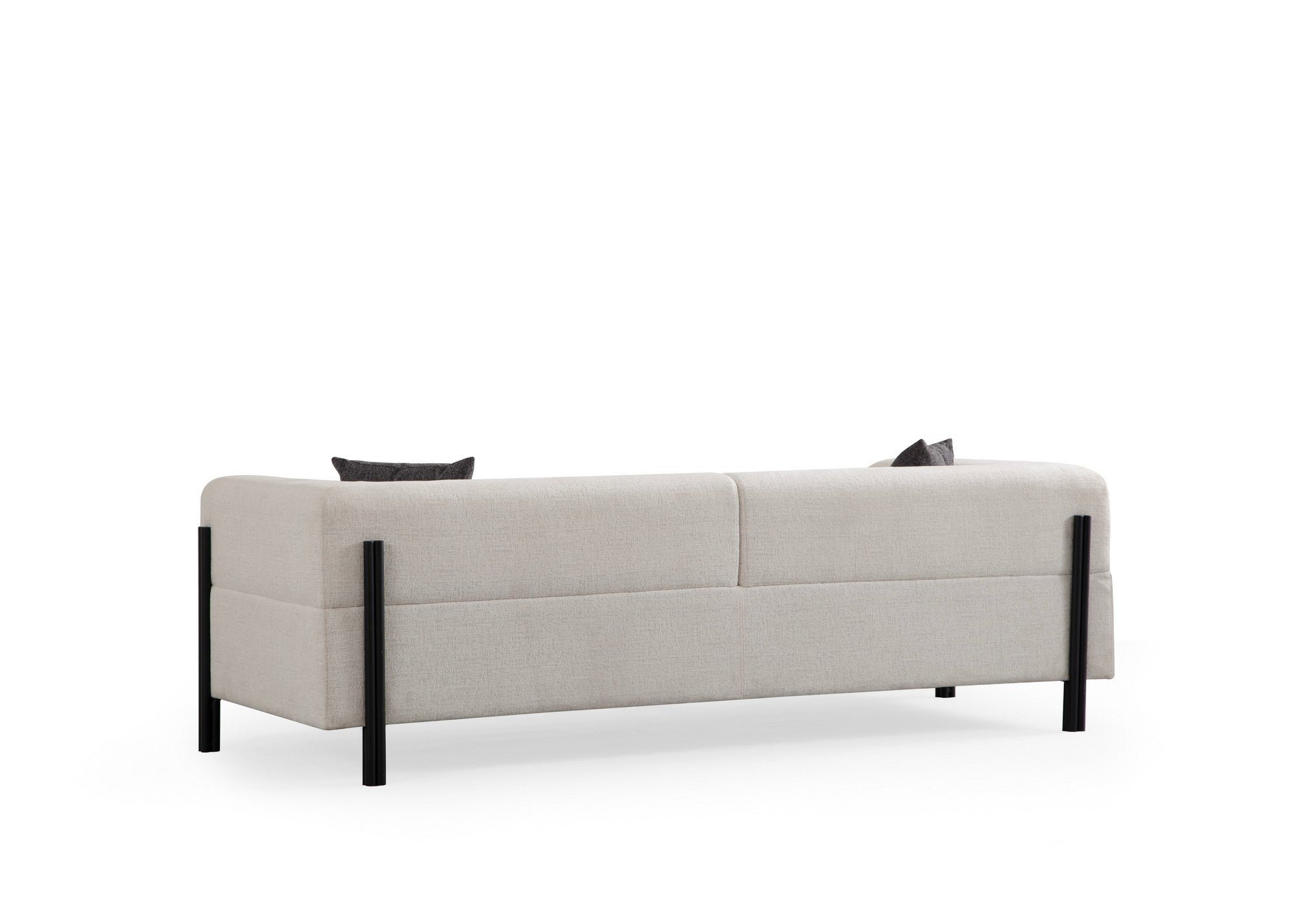 Sofá elegante de 3 lugares, branco, 225 x 93 x 75 cm | Estrutura em madeira de faia e aglomerado, 100% poliéster, pernas em metal preto | Design confortável e elegante para salas de estar modernas