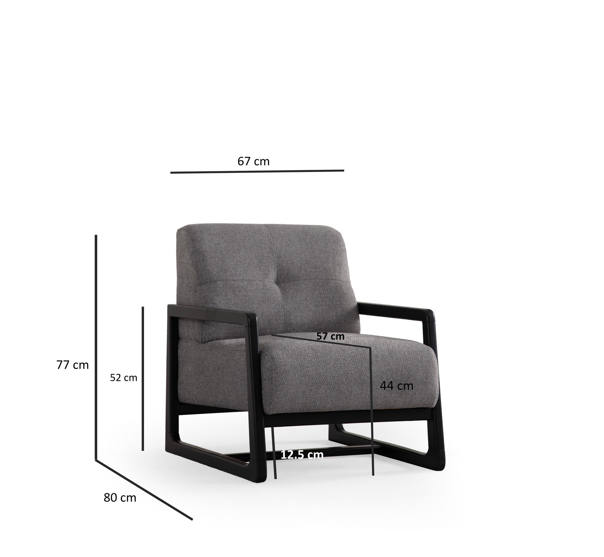 Poltrona Elegante, Cinza Claro, 67 x 80 x 77 cm | Estrutura em madeira de faia e aglomerado, 100% poliéster, almofada de espuma macia | Elegante e confortável para sala de estar