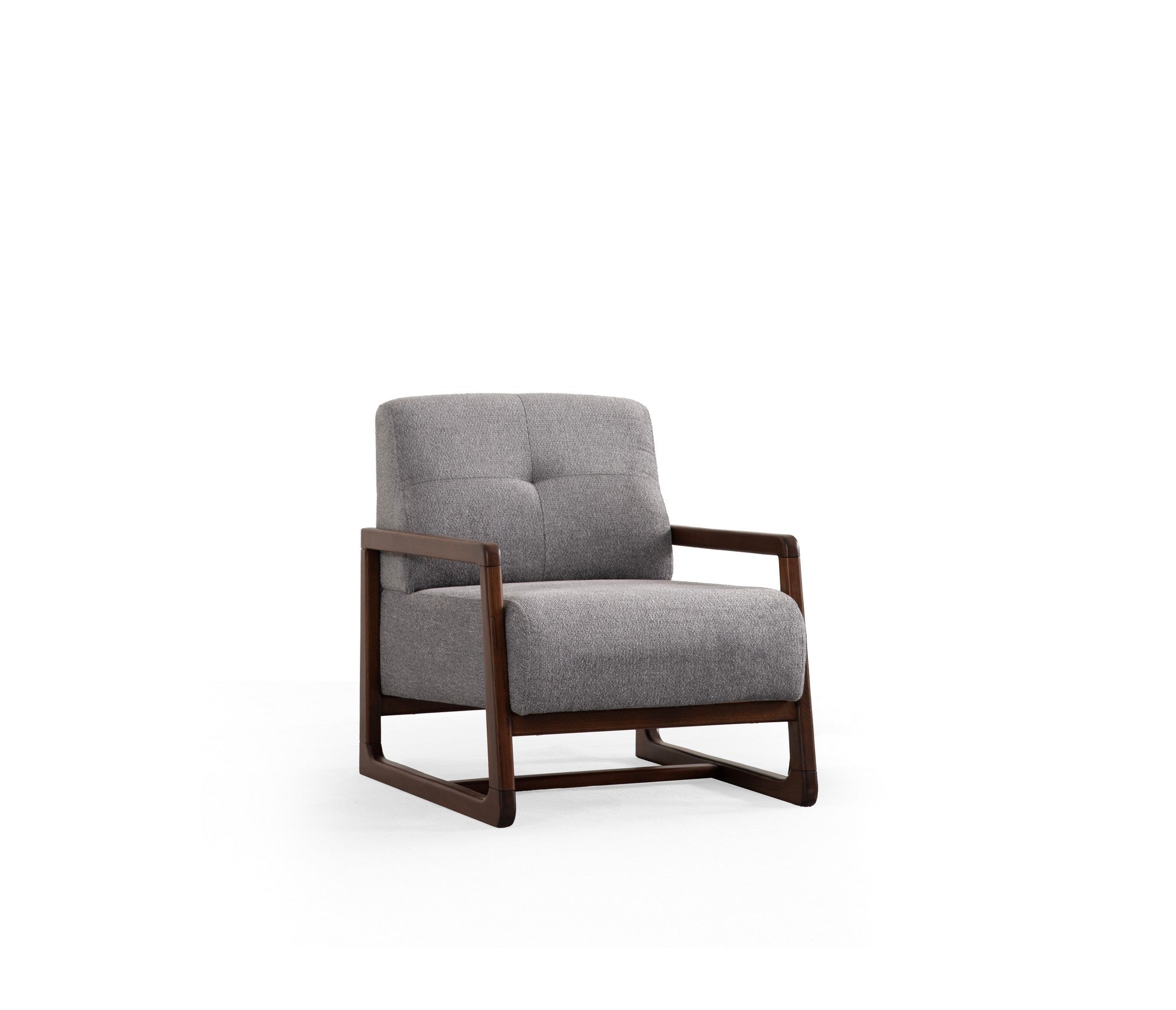 Poltrona Elegante, Cinza Claro e Nogueira, 67 cm L x 77 cm A x 80 cm P | Estrutura em Madeira de Faia, 100% Poliéster, Lavável a Seco, Almofada de Espuma Macia | Perfeita para Sala de Estar e Escritório