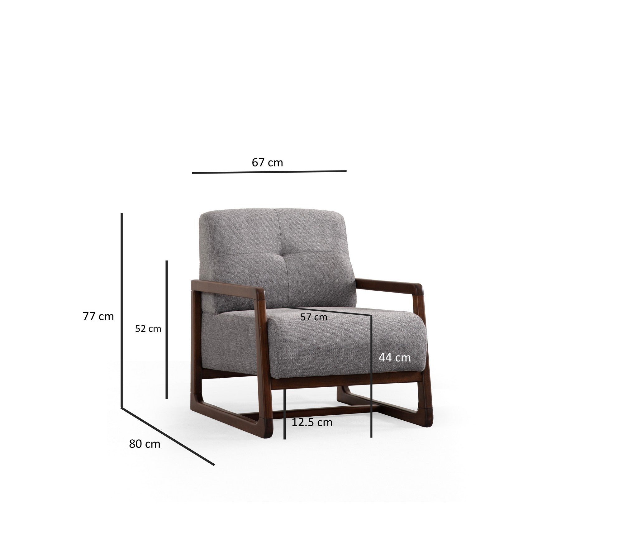 Poltrona Elegante, Cinza Claro e Nogueira, 67 cm L x 77 cm A x 80 cm P | Estrutura em Madeira de Faia, 100% Poliéster, Lavável a Seco, Almofada de Espuma Macia | Perfeita para Sala de Estar e Escritório