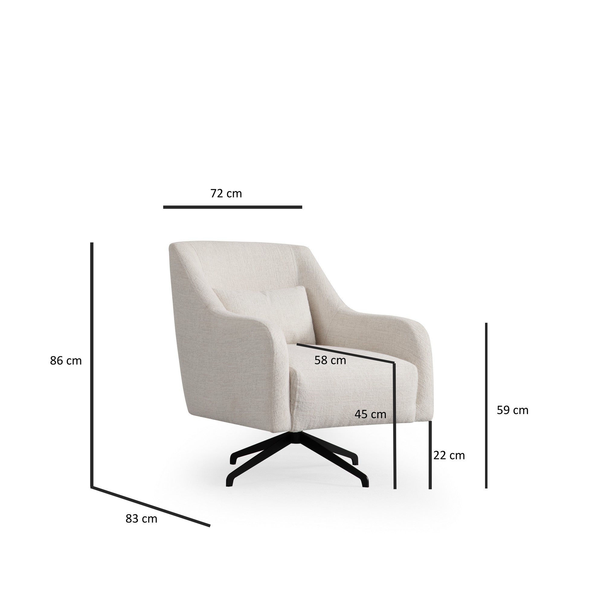 Poltrona Elegante, Branca, 80 x 95 x 88 cm | Estrutura em madeira de faia e aglomerado, 100% poliéster, tecido lavável a seco | Espuma macia e almofada de encosto portátil