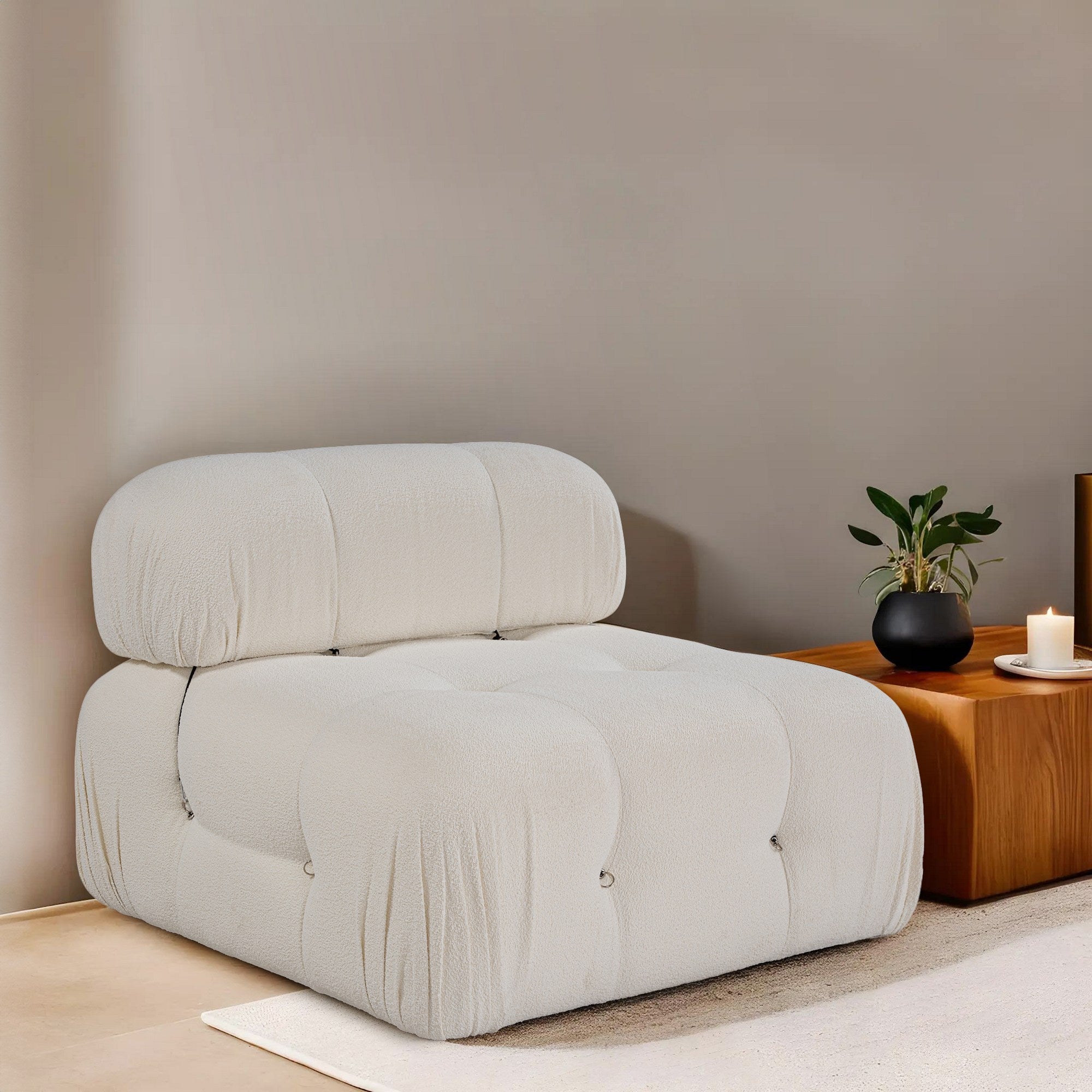 Sofá elegante de 1 lugar, branco, 95 x 95 x 75 cm | Estrutura em madeira de faia e aglomerado, 100% poliéster, encosto removível, personalizável | Perfeito para espaços modernos