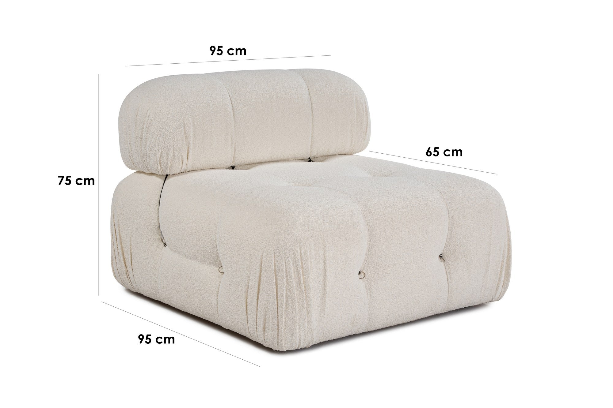 Sofá elegante de 1 lugar, branco, 95 x 95 x 75 cm | Estrutura em madeira de faia e aglomerado, 100% poliéster, encosto removível, personalizável | Perfeito para espaços modernos
