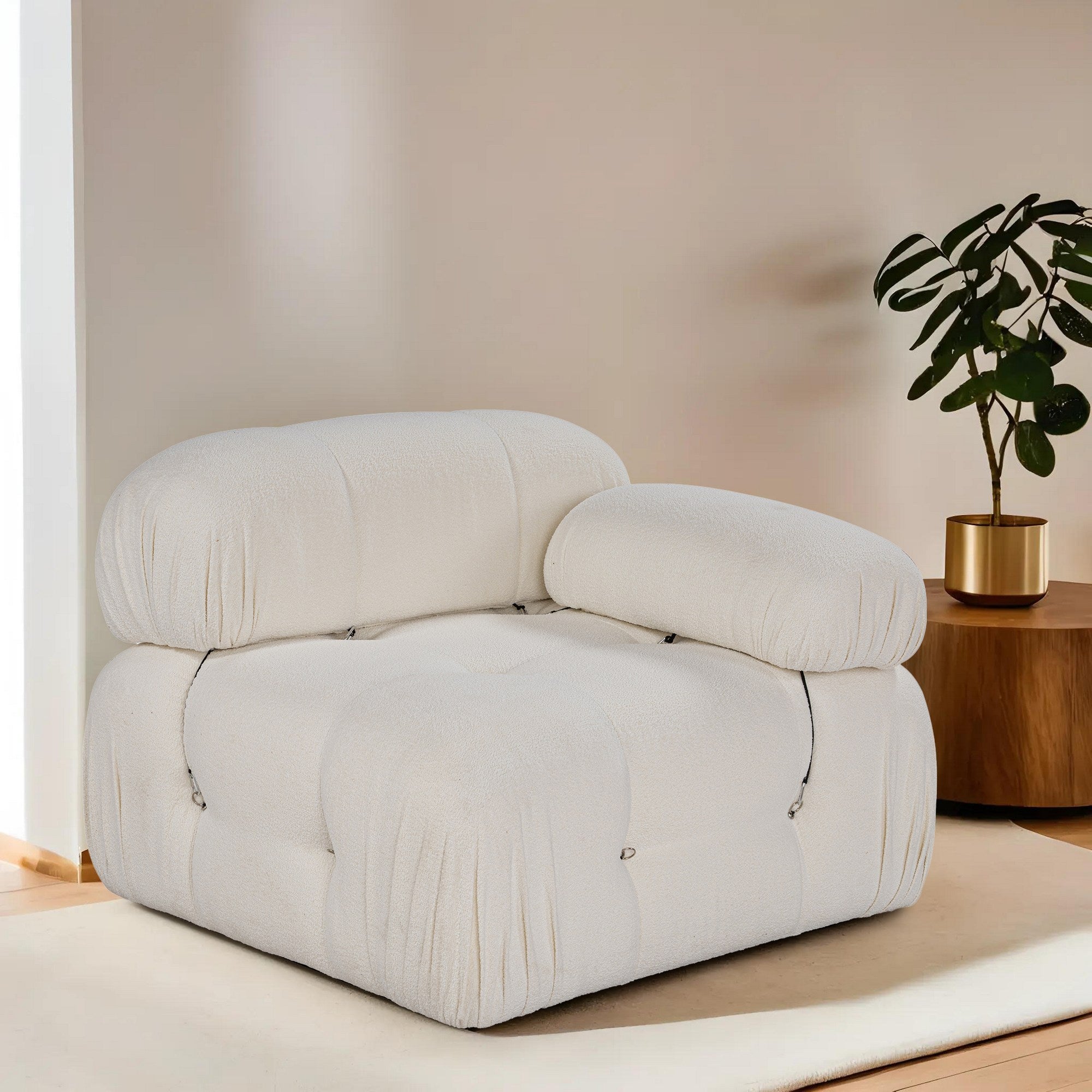Sofá elegante de 1 lugar, branco, 95 x 95 x 75 cm | Estrutura em madeira de faia e aglomerado, 100% poliéster, encosto e braço removíveis | Design moderno e personalizável